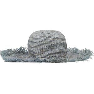MADE FOR A WOMAN Artisanal Woven Straw Sun Hat with Frayed Brim Women LIGHT BLUE